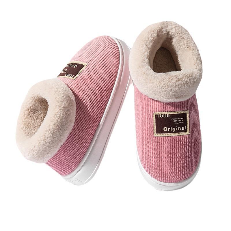 Bag Heel, High-top Cotton Slippers, Couples Wear Platform Shoes In Autumn and Winter, and Fleece Warm Snow Boots for Home Use