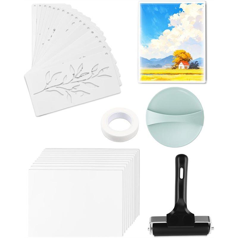 ABGR-Gel Printing Plate Kit 5 X 7 Inch Gel Plate Set With Brayer Roller, For Mixed Media Including Plant Stencils& A5 Cardstock