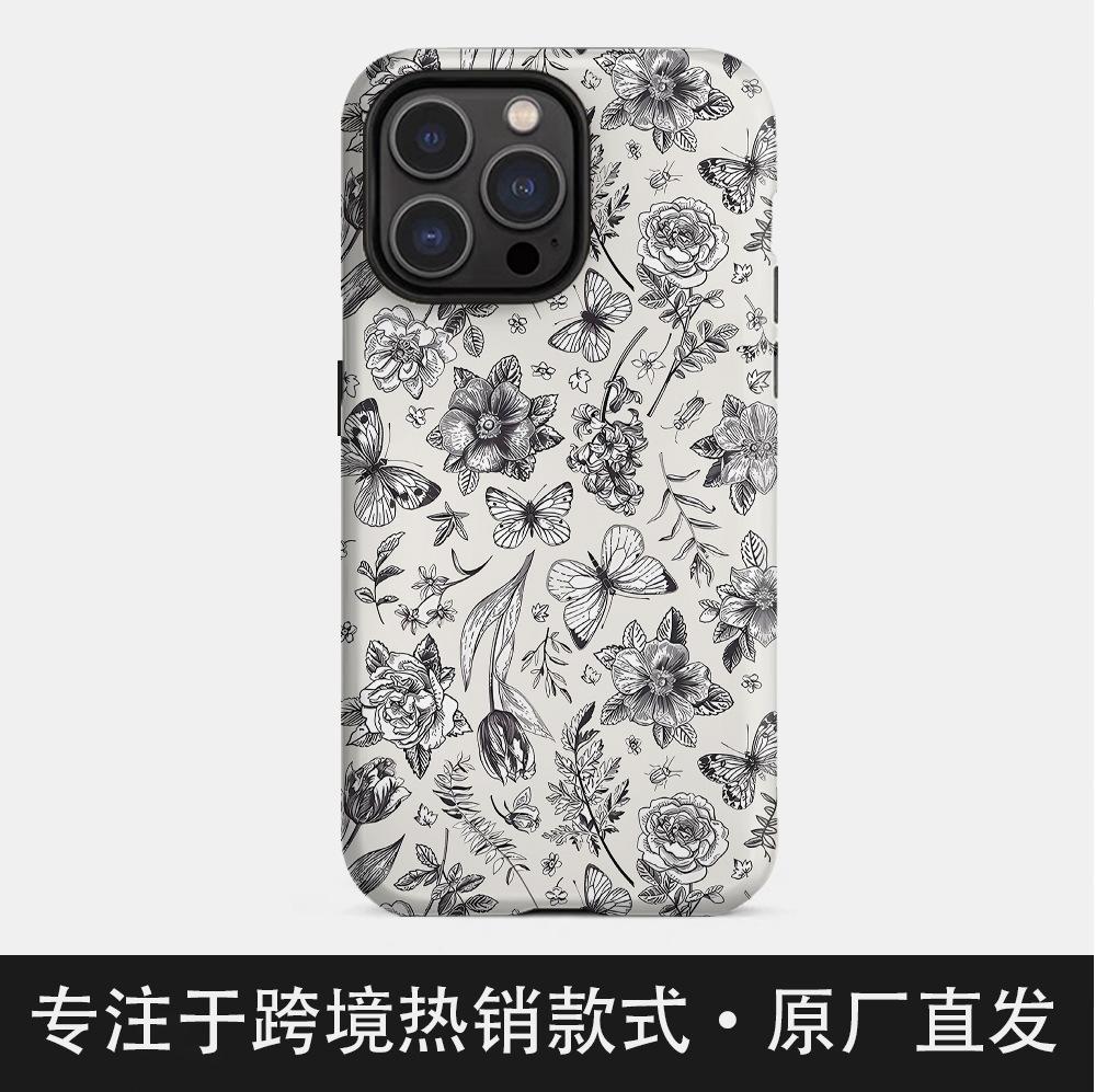 Anti-drop Film Mobile Phone Case Apple 16promax Retro Butterfly Flower ip17AIR Hot-selling 15 Hard Case