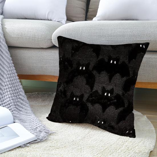 Halloween Pillow Cover 18"x18" Ghost Throw Pillow Cover Plush Bat Zippered Pillow Case for Home Living Room Bedroom Decoration