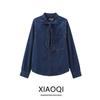 Fashion Style 2024 Autumn New Arrival Women's Stylish Easiest for Match Slim Looking Bowknot Decoration Denim Shirt 5520267