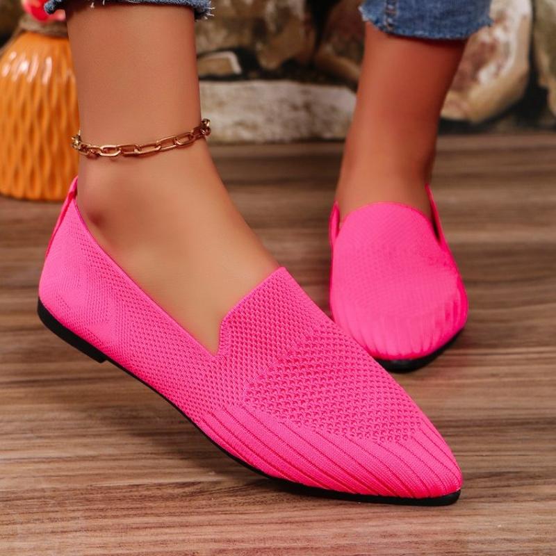 Elegant Office Women Loafers Ladies Hollow Knitting Breathable Solid Color Pointed Toe Mesh Shallow Mouth Flat Casual Shoes