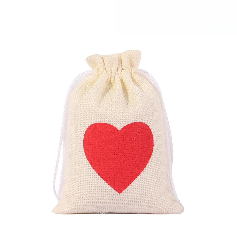 20pcs Heart-shaped Linen Drawstring Bag Valentine's Day Wedding Candy Gift Packaging Bag Drawstring Bag