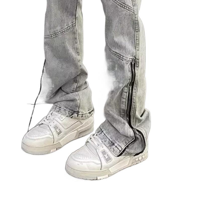 2023 Men's Flared Washed Jeans with Zipper: American High Street Style