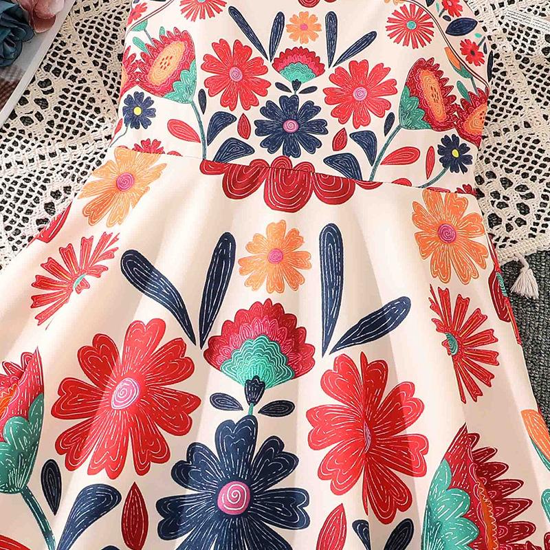 Girls' Fashionable Dress for Summer, Children's Casual Printed Halter Top Dress