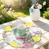 Round Polyester Table Pads Easter Rabbit Egg Placemat, Fiber Decorative Mat, Non Party Setting Slip Hollow Tableware Mat for Home Kitchen Dining Room
