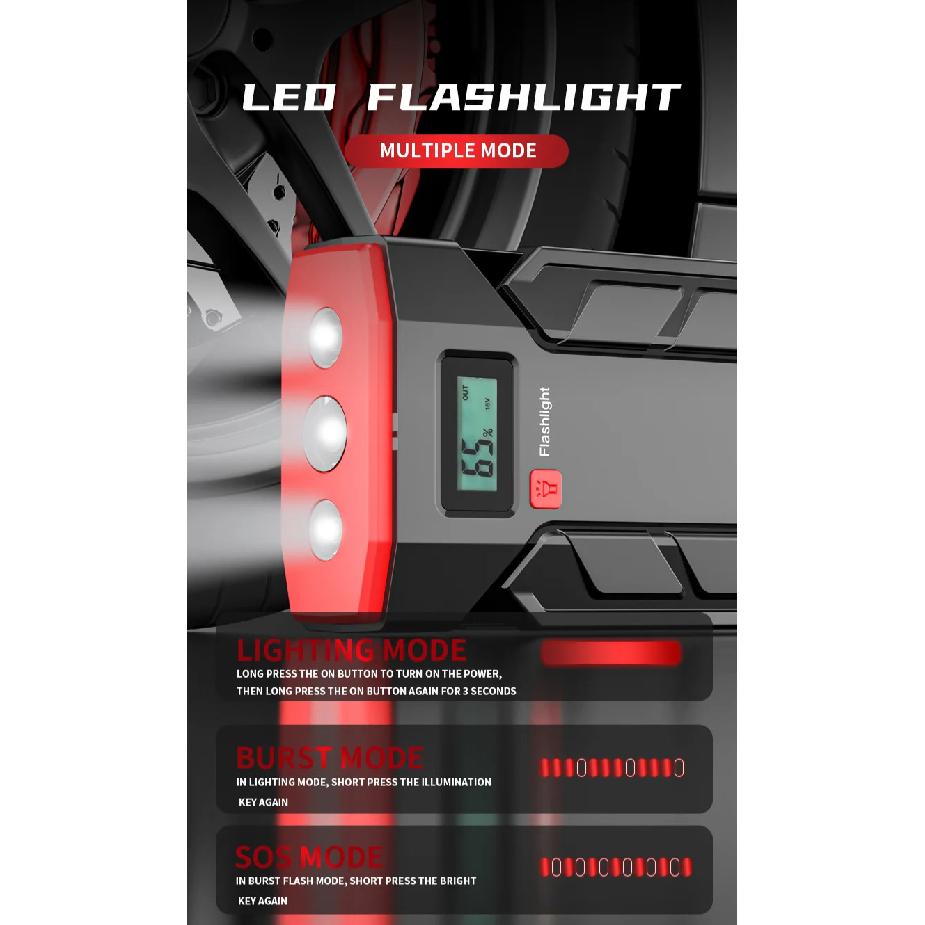 12V 2000A Car Jump Starter 1600A 1200A 1000A 800A Portable Emergency Battery Booster LED Flashlight Power Bank Car Quick Starter