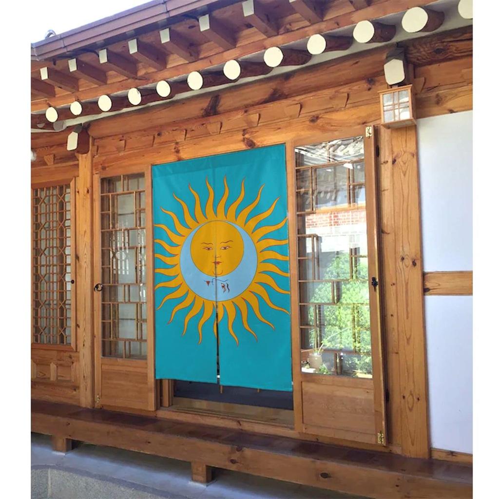 JMI Noren Türvorhang, Sonnenmotiv, 86 × 143 cm, Maschinenwaschbar, Raumteiler / Sichtschutz-Türvorhang, Ungefüttert (Blauton)