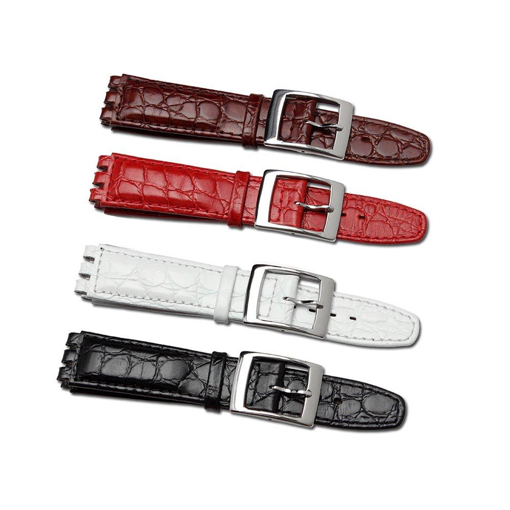 Chocoman Swatch Genuine Leather Watch Waterproof 3 Spring Spring Bar and Strap, 17mm/19mm Band, [Includes Bars, Remover, Box]