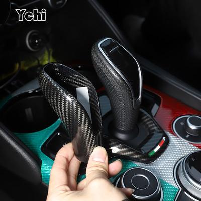 Real Carbon Fiber Car Center Console Gear Shift Head Knob Cover Trim For Alfa Romeo Giulia Stelvio 2020-2026 Auto Accessories