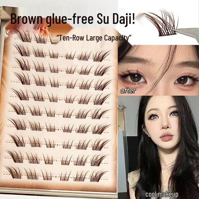 Ying Lier Natural Cluster Fox-Eye Eyelashes - Beginner-Friendly and Glue-Free