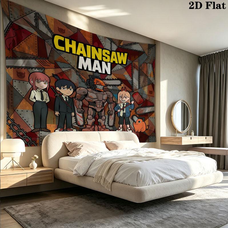 Chainsaw Man Wall Tapestry Aesthetic Wall Hanging Printed Fabric Blanket Decorative Tapestries For Bedroom Living Room Home Decor