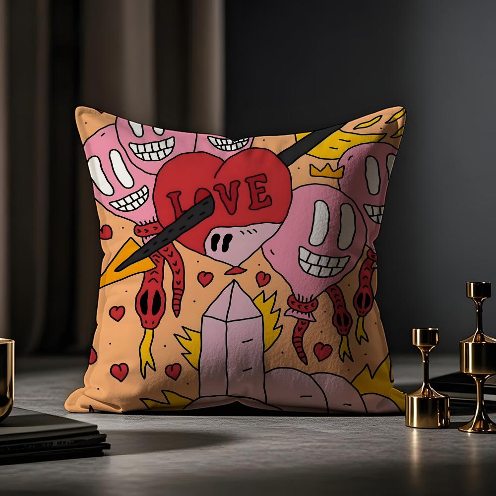 Abstract Style Animal Doodle Cushion Cover Anti-dustmite Pillowcase Invisible Zipper Silky Short Plush Sofa Cushion Cover