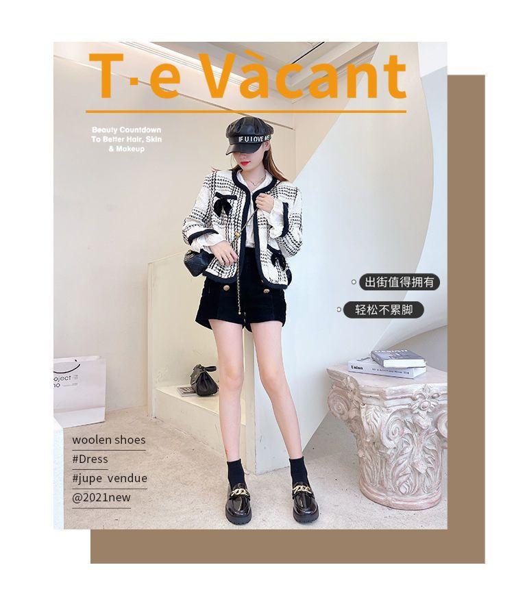 2025 new chain loafers women's one-pedal platform British style jk small leather shoes women's patent leather fashion shoes