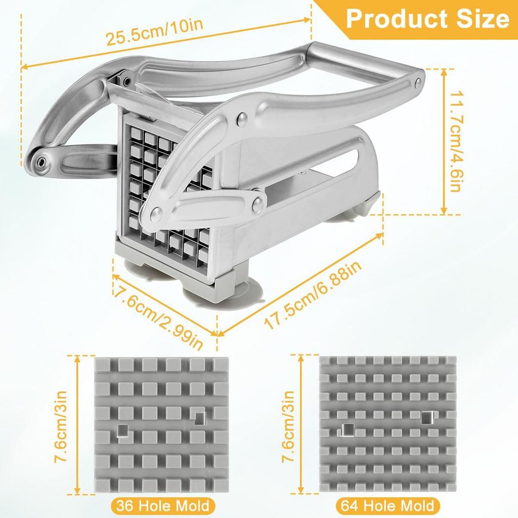 French Fries Cutter Stainless Steel Potato Slicer Quick-Cut Potato Slicer with 36 46 Hole Blade Manual Kitchen Tool