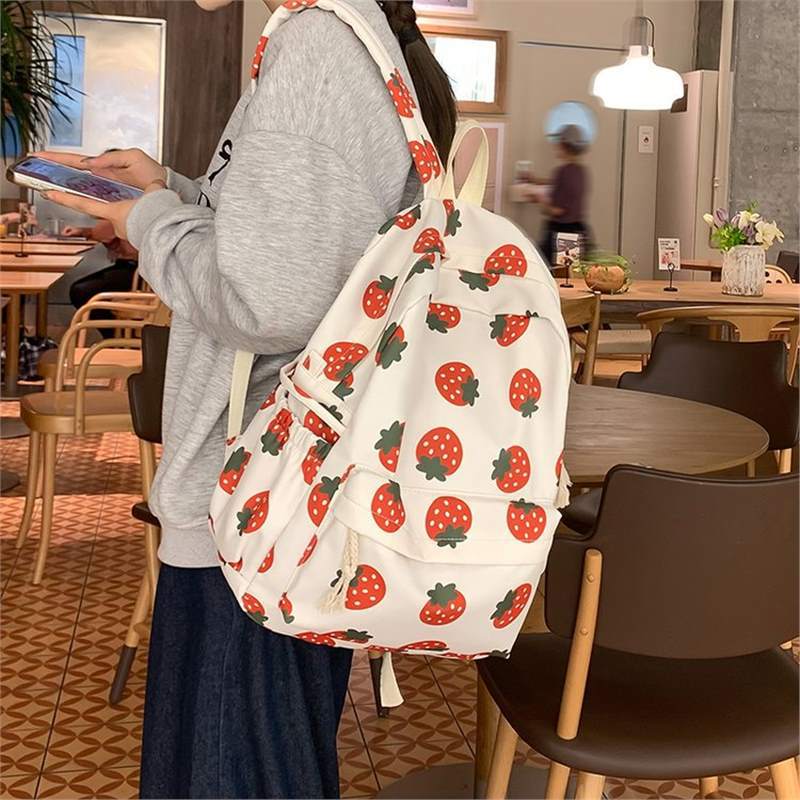 Schoolbag Cute Strawberry Autumn and Winter Corduroy Backpack Versatile Middle School College Style School Bag Trend Large Space Backpack