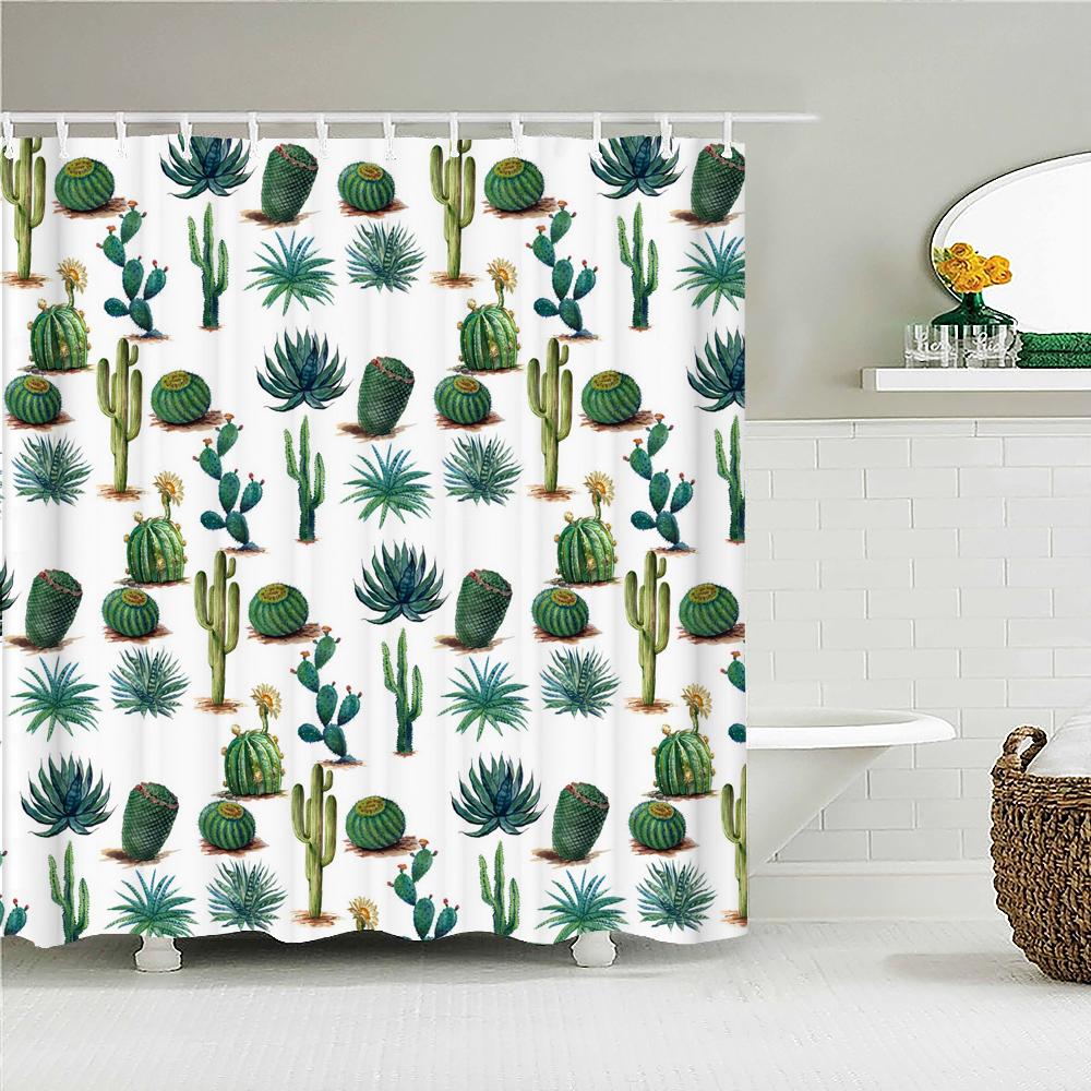 

Cactus Pattern Bath Curtain Waterproof Fabric Shower Curtains Fresh Flower Plant Bathtub Screen For Bathroom Home Decoration W60H190(CM)-1 Pcs