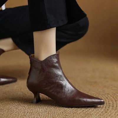 Fashion 2025 Spring Vintage Pointed Toe Women Ankle Boots Fashion Thick Heel Shoes Concise Short Botas De Mujer