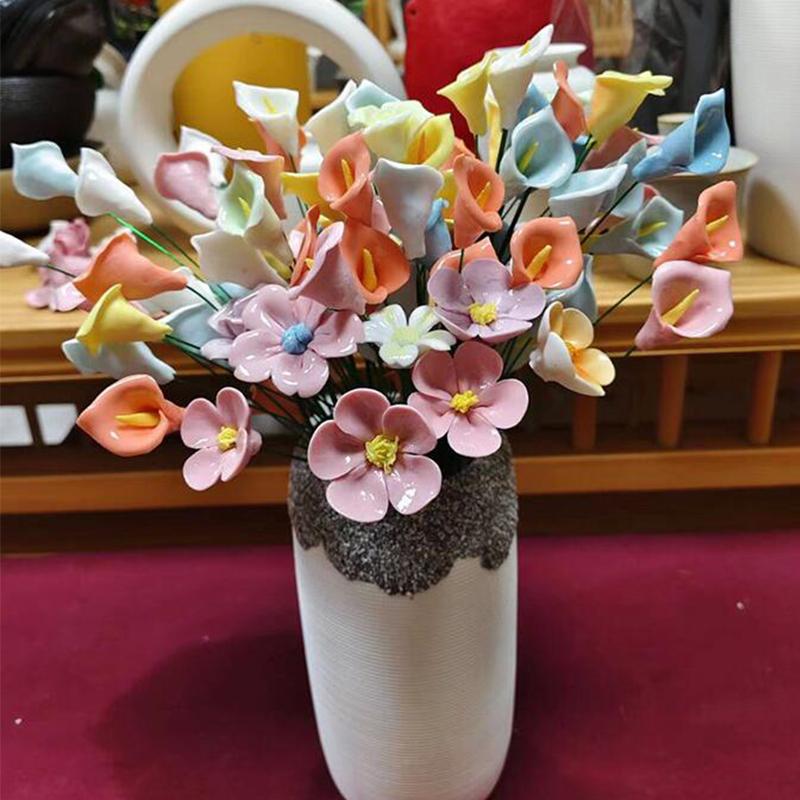 5X Artificial Flower Ceramic Handmade Fake Flower Creative Art Floral Home Decor Party Wedding Garden Decor Valentine's Day Prop