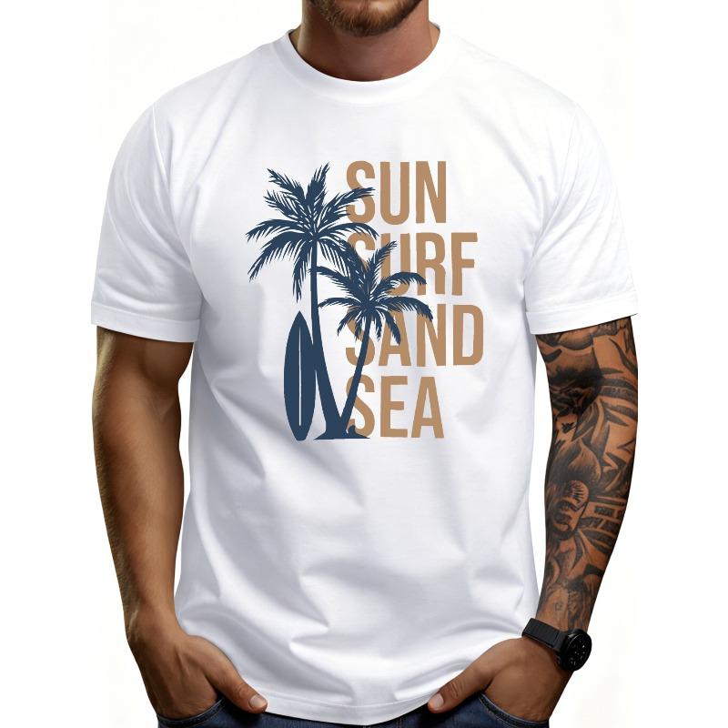 T-shirt Grafica da Uomo Taglia Europea - Traspirante Morbida Leggera - Sole Surf Sabbia Mare Palma - Grafica Divertente Retrò Casual Manica Corta Top Estivo