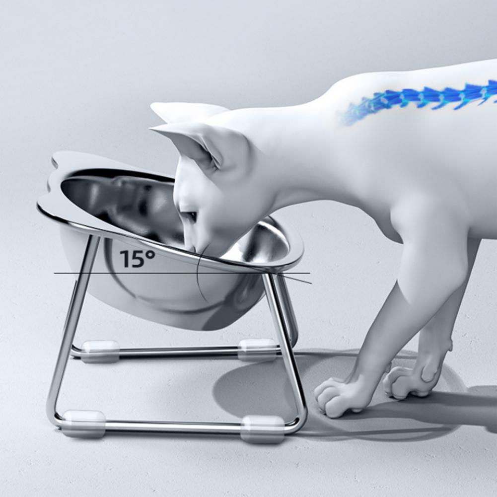 Stainless Steel Elevated Cat Bowl Tilted Raised Cat Bowl With Metal Stand Pet Feeding Dish To Prevent Fatigue For Cat And Dog