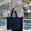 APOSITV Women's Denim Tote Bag with Zipper, Eco-Friendly, Simple Jeans Bag (Navy Blue)