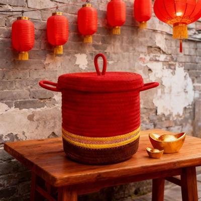 Rope Storage Basket with Lid Organizer Bin Lidded Empty Decorative for Kitchen Nursery Living Room