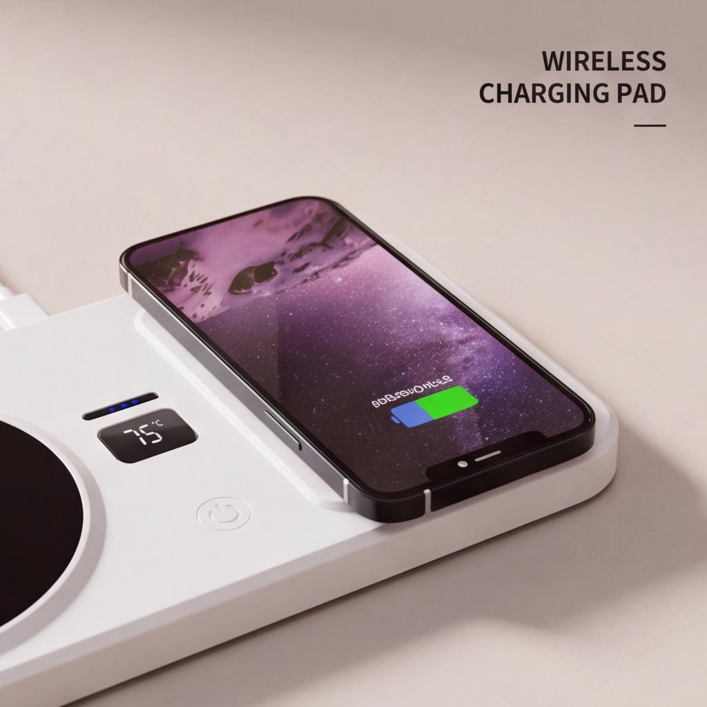 Multi-Functional Constant Temperature Warming Coaster for Coffee with 2-in-1 Wireless Charging Pad for Phone Earphones Heated Beverage Warmer Desk
