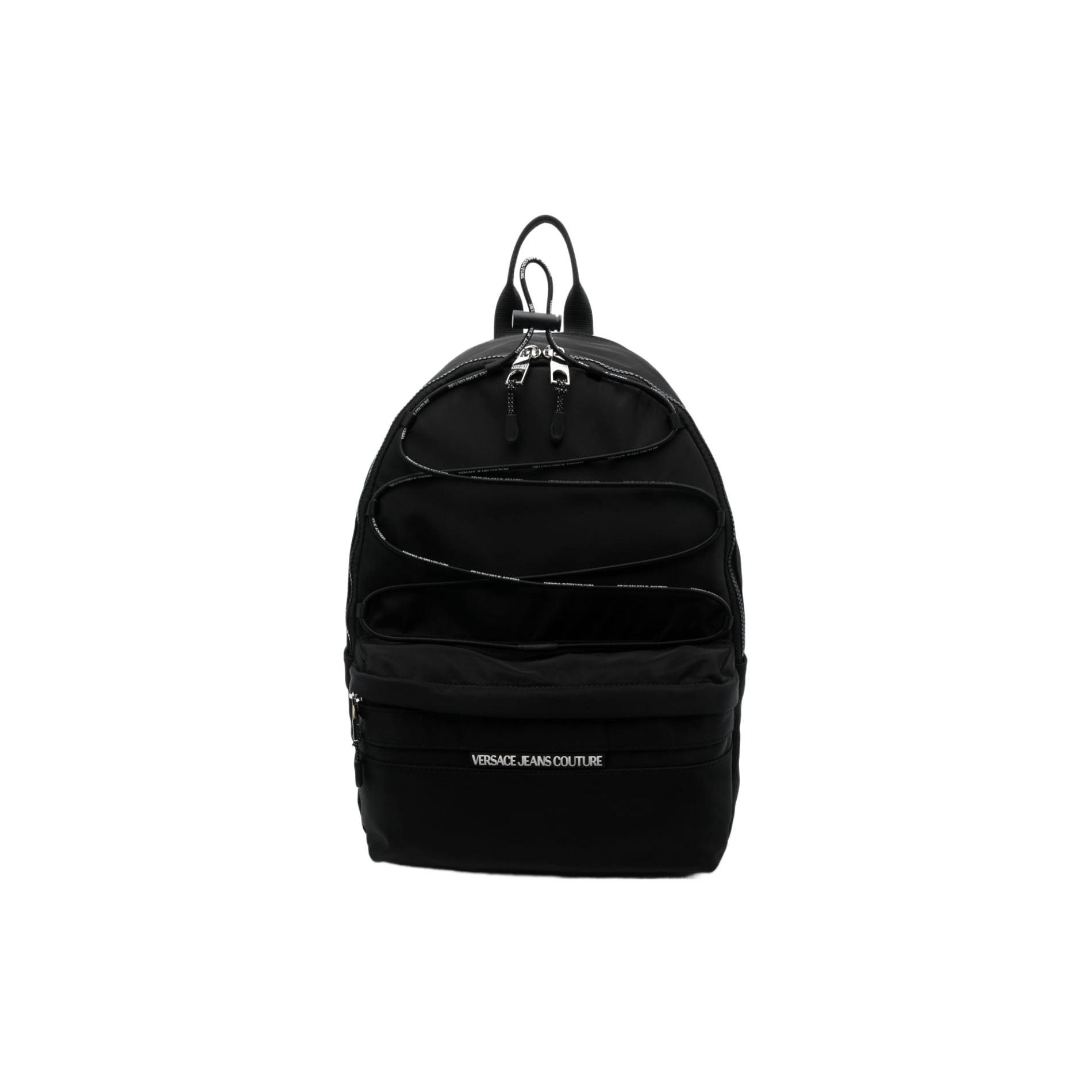 

Versace Jeans Couture Logo Engraved Silver Hardware Surrounding Zipper Nylon Backpack Men Backpacks Black 75YA4B5CZS929899 Basic Set (Bag+Tag)