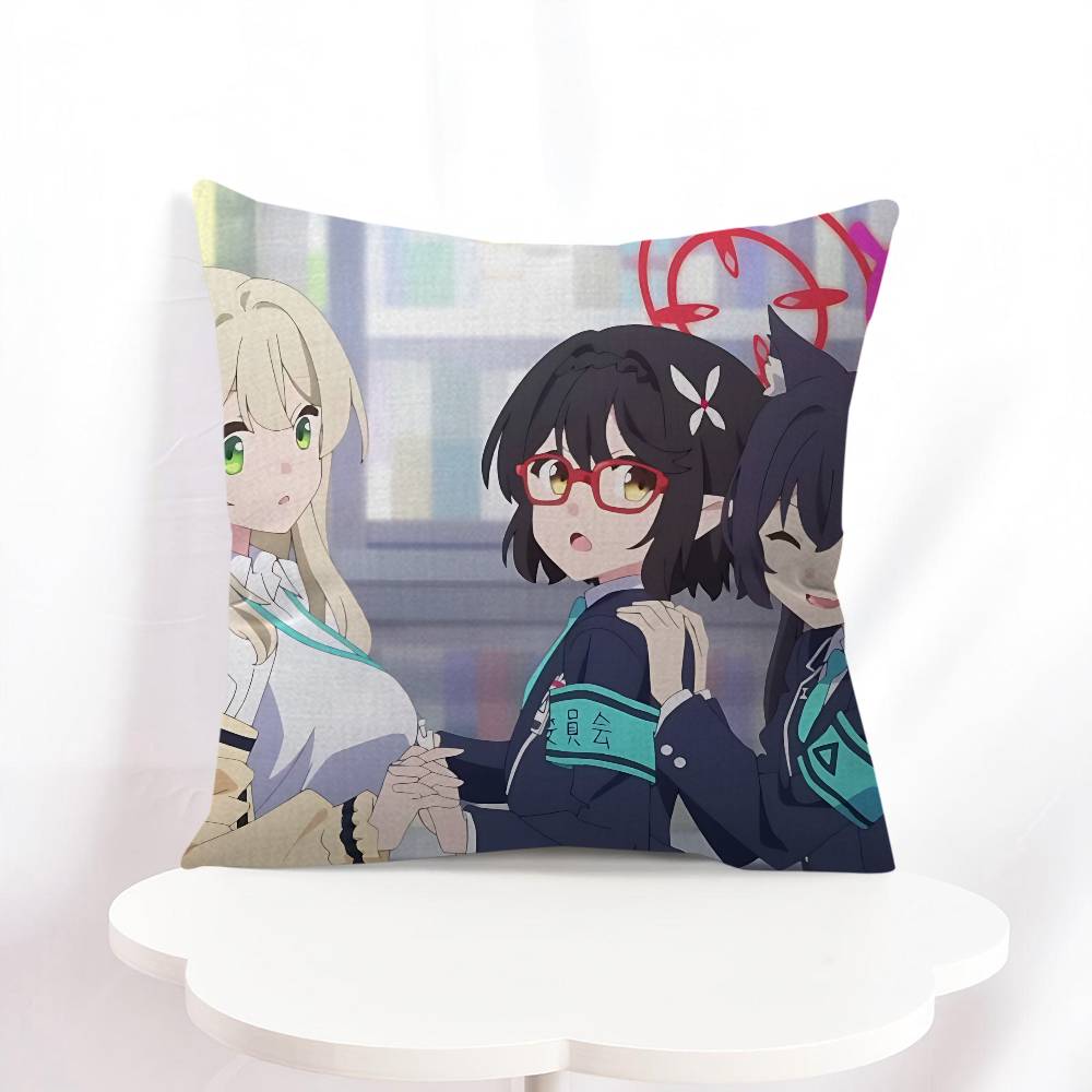 B-blue Archive Anime Throw Pillow Cover 45x45cm Soft Cozy Cotton Outdoor Decorative Pillowcase Covers With Zipper For Couch