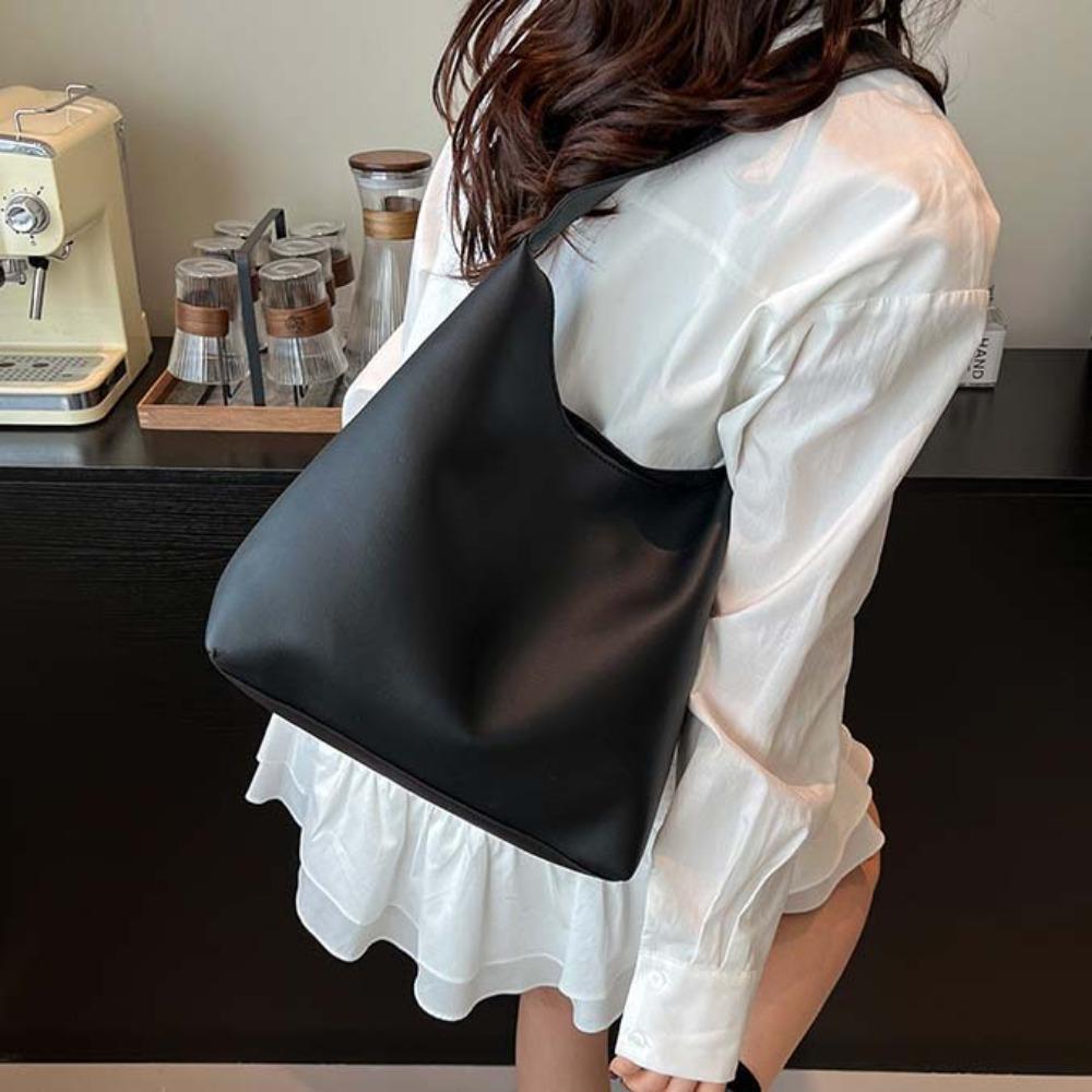 Large Capacity Solid Color Handbag Elegant French Underarm Bag Classic Soft PU Tote Bag  Daily