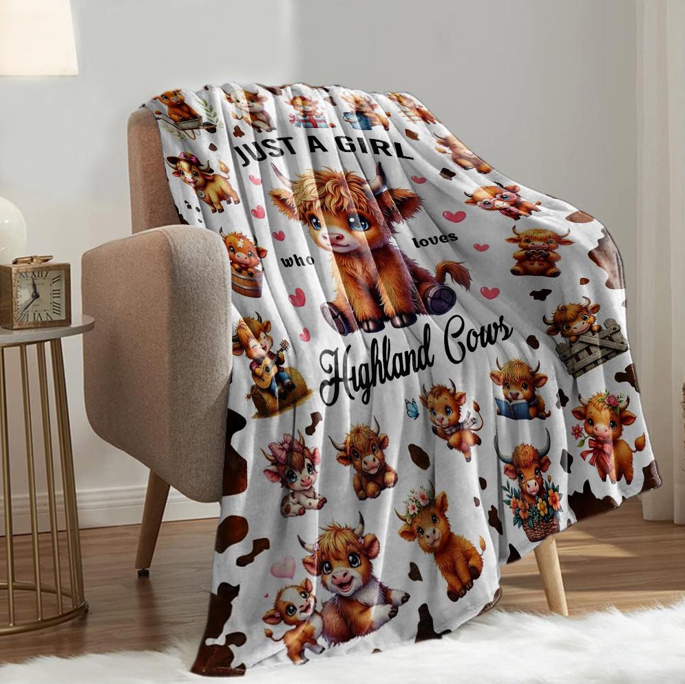 1PC Throw Cute Highland Cow Flannel Blanket for Couch Bed Sofa Warm blankets Perfect Festival Gifts for a Girl Boy who Loves Cow