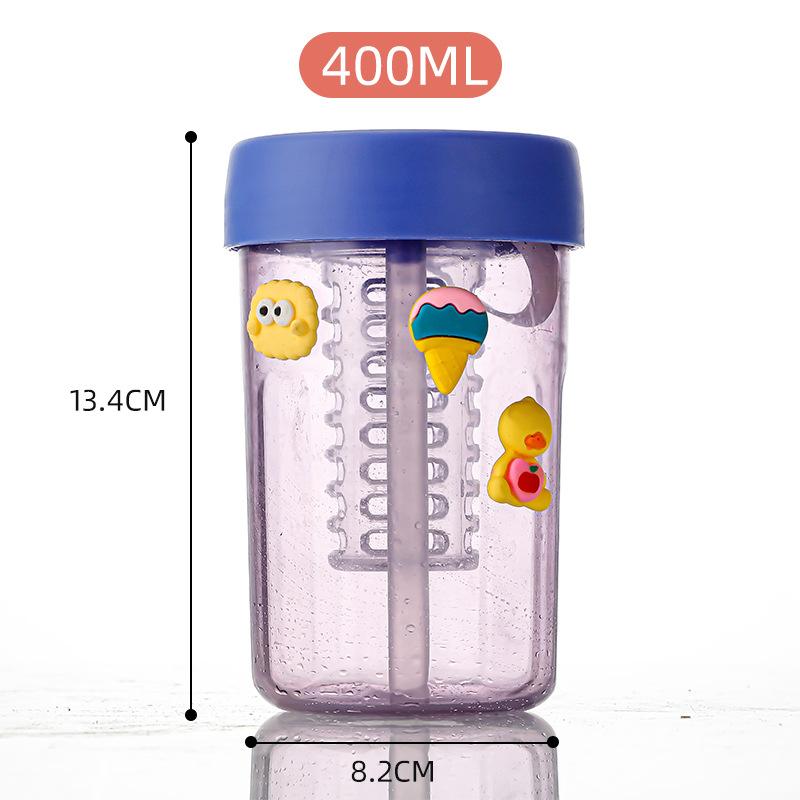 Plastic Water Cup with High Aesthetic Value, Tea Separation, Summer Double Drinking Cup with Lid and Straw, 400ml Office Beverage Cup