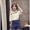 Short-sleeved T-shirt Women's New Tops Versatile Off-shoulder Printed Bottoming Shirt