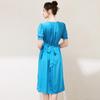 TUHUANG Mulberry Silk French Polka Dot Puff Sleeve Midi Dress