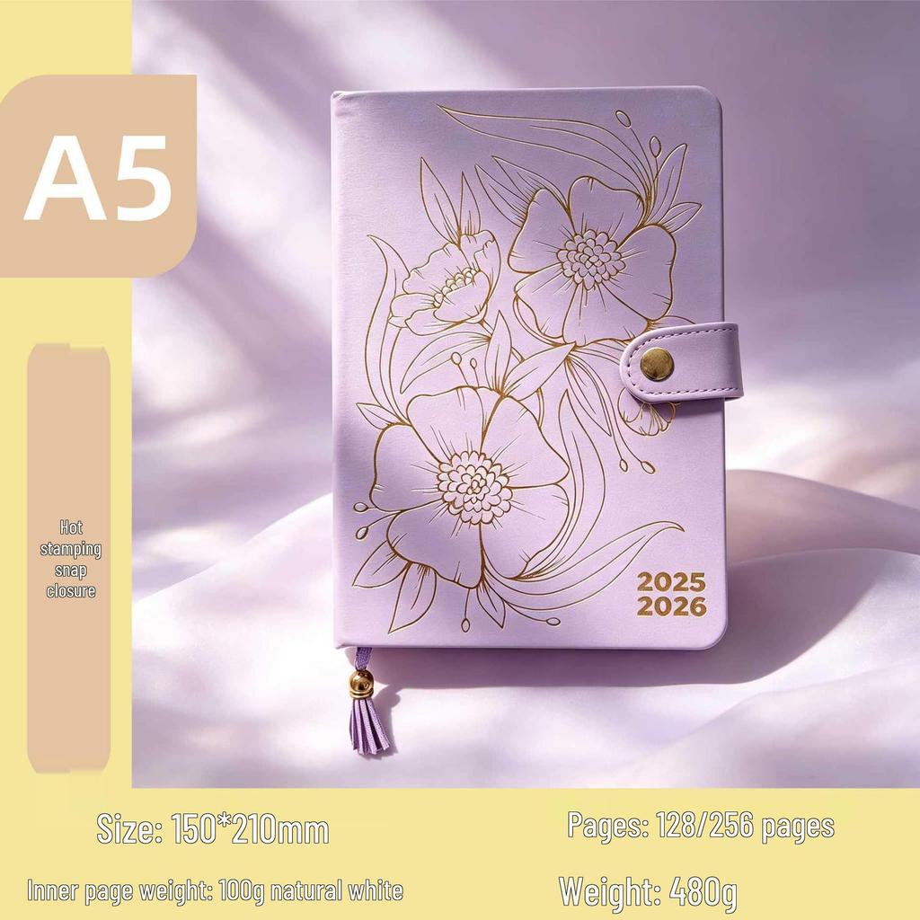Elegant A5 PU Leather Notebook with Gold Embossing & Snap Closure - Premium Planner & Business Gift