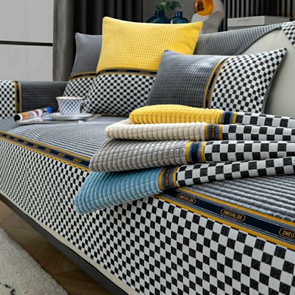 Verdickte Plüsch Sofa Matte Schachbrett Geteilte Couch Kissen Wohnzimmer Winter Sofabezug Weiches Universelles Sofakissen Handtuch