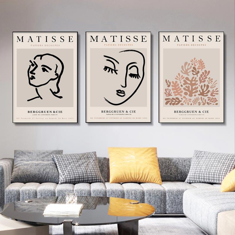 Abstract Matisse Wall Art Canvas Painting Nordic Woman Lines Coral Leaf Posters and Prints Wall Pictures for Living Room Decor
