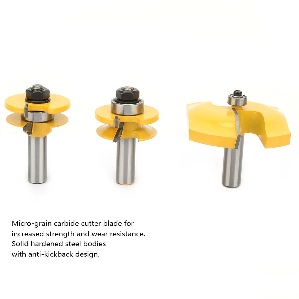 3pcs 12" Shank Ogee Raised Panel & Ogee Rail and Stile Router Bit Set Woodwork Milling Cutter
