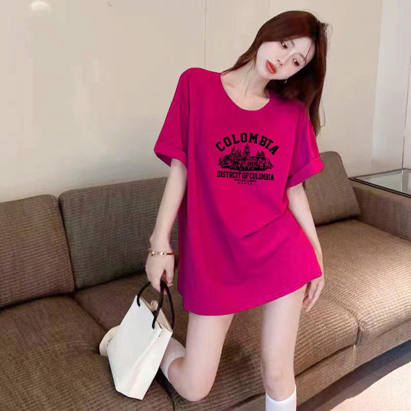 

Hong Kong style rose red cotton short-sleeved t-shirt women s summer 2025 new loose design niche trendy ins top XXXL