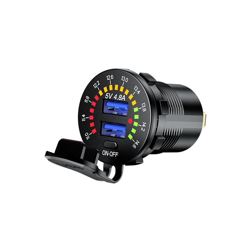 4.8A Dual USB Car Charger Socket With LED Voltmeter Display Mobile Phone Charger Adapter For Car Motorcycle Marine Boat