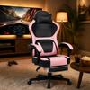 Ergonomická herní židle v Kawaii stylu (Růžová a Černá) s výsuvnou opěrkou nohou a bederní opěrkou – Všestranné pro domácí kancelář a relaxační přestávky.