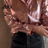 Slimming Shirt Women Tops Lapel Long Sleeve Loose Fit Suede Casual Versatile with Patch Pocket Single Breasted Bright Color Button-up Blouse