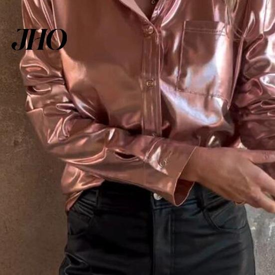 Slimming Shirt Women Tops Lapel Long Sleeve Loose Fit Suede Casual Versatile with Patch Pocket Single Breasted Bright Color Button-up Blouse