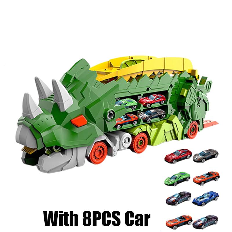 Triceratops Deformation Dinosaur Car Model Pull Back Alloy Car Track Parking Lot Ejection Foldable Children Educational Toys