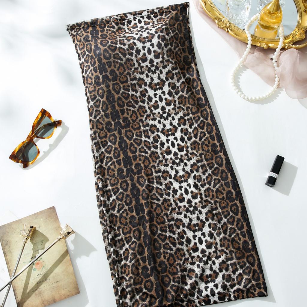 1Pc Leopard Print Maxi Skirt Length Skirt Cute Satin Maxi Summer Skirts Long Skirts for Women Midi Long Length Elastic Skirts Trendy Night Outfits