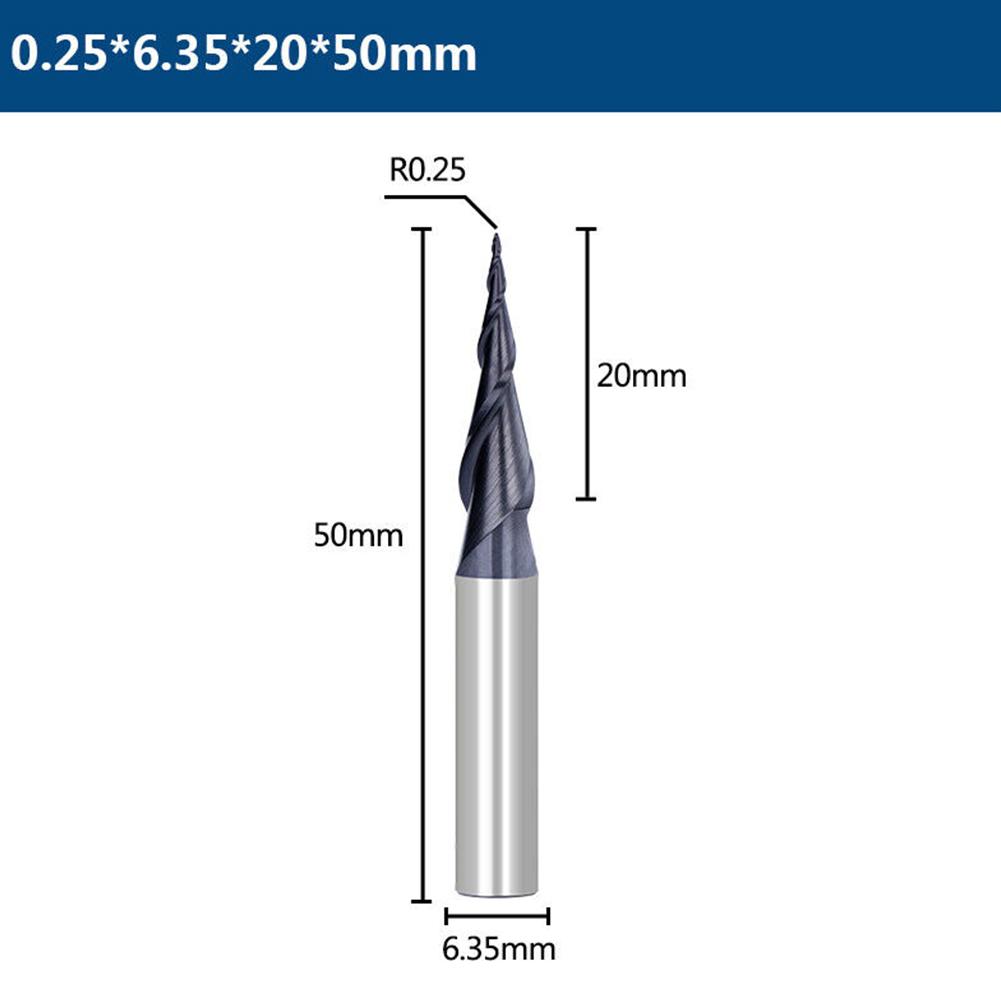 1pc Tapered Ball Nose End Mill 2Flute 1/4\" Shank Carbide End Mill Spiral Router Bit CNC Machine Tool Milling Cutter Drill Bits