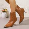 Fashion Korean Stiletto Booties High Heeled Boots 2025 Winter Metal Pointed Toe Kid Heel Naked Boots