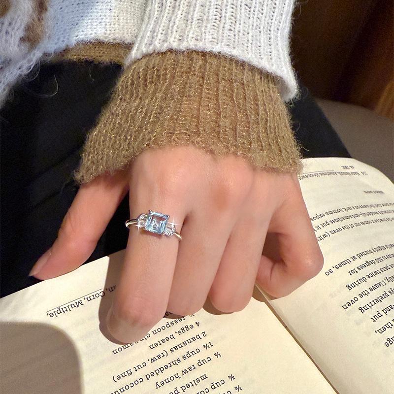 Women's S925 Sterling Silver Square Natural Amethyst Ring Adjustable Open Garnet Topaz Jewelry Gift