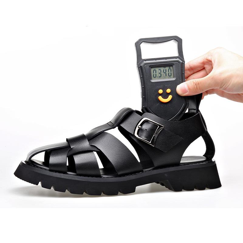 Men's Trendy Retro Style Leather Slip-on Sandals - Breathable, Lightweight, Thick Sole with Buckle